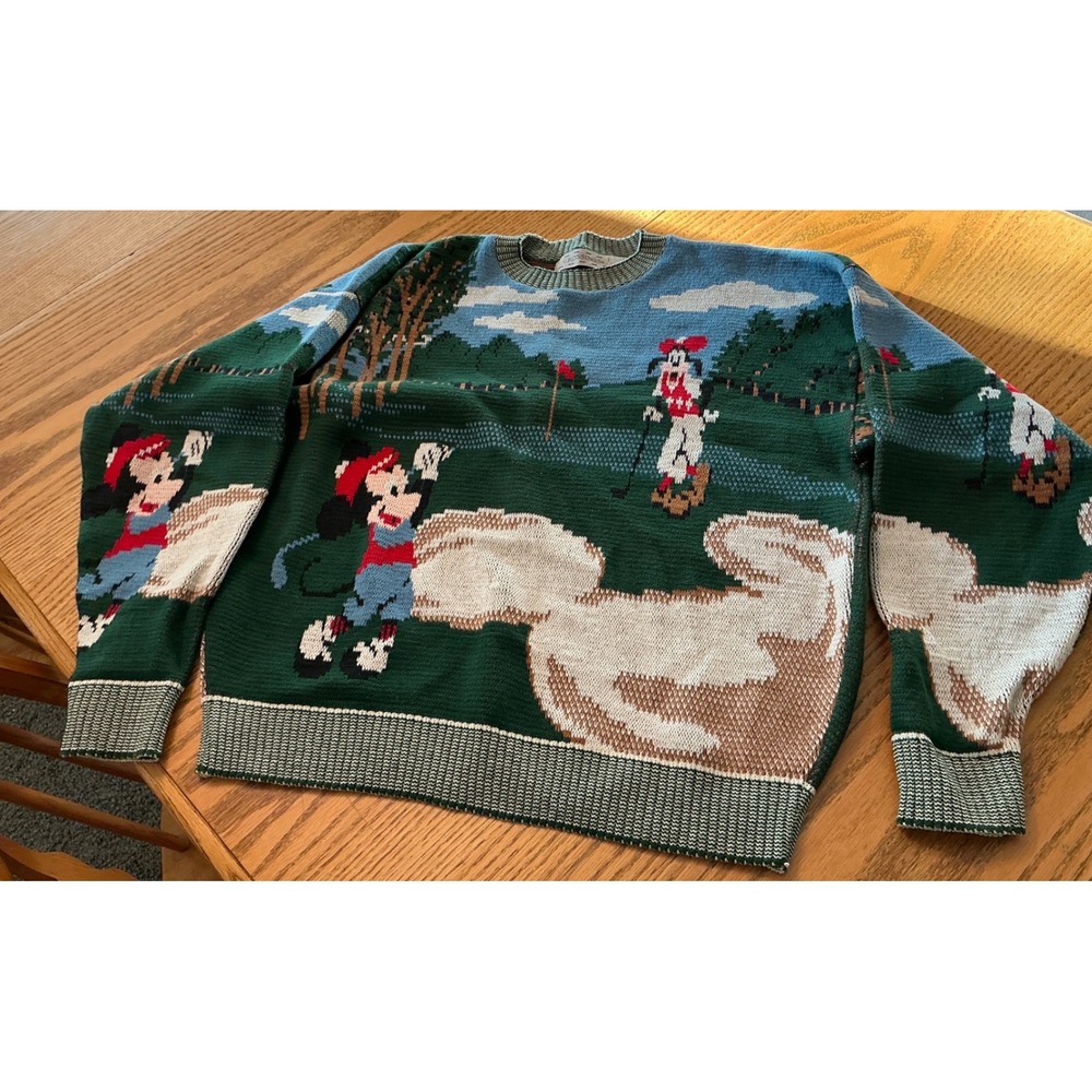 Vintage Crossings Disney Mickey Mouse Goofy Golf Sweater XL Cotton Knit 90s USA